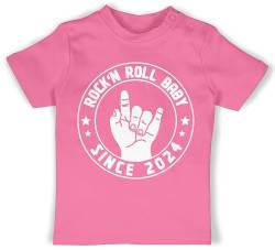 T-Shirt Mädchen Jungen - Sprüche - Rock'n Roll Baby Since 2024-3/6 Monate - Pink - t Shirt Tshirt Spruch sprüchen Rock Tshirts mit babygeschenke lustig rockn Shirts Babykleidung babysprüche von Shirtracer