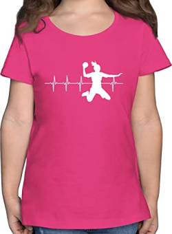 T-Shirt Mädchen - Kinder Sport Kleidung - Handball Herzschlag für Damen - 164 (14/15 Jahre) - Fuchsia - Sport-Shirt wm mädels t Shirt Sportshirt Kurzarm kindershirts Outfit t-Shirts Tshirt von Shirtracer