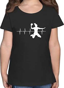 T-Shirt Mädchen - Kinder Sport Kleidung - Handball Herzschlag für Damen - 164 (14/15 Jahre) - Schwarz - Shirt mädels Tshirt Shirts t_Shirt t Girlie Outfit Sportshirt Handballerin Kindershirt von Shirtracer