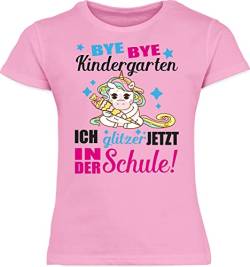 T-Shirt Mädchen Schulanfang Schulkind - Einschulung - Ich Glitzer jetzt in der Schule Einhorn - 128 (7/8 Jahre) - Rosa - Shirt Geschenke für zum schulshirt 1 Schultag by Kindergarten Tshirt Kinder von Shirtracer