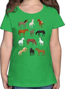 T-Shirt Mädchen - Tiermotiv Animal Print - Pferde Reihe - 128 (7/8 Jahre) - Grün - Shirt Kind tiermotive Kinder Pferd t Shirts tiermotiven t-Shirts Tiere Tshirt Tieren Oberteil Animals Tshirts von Shirtracer