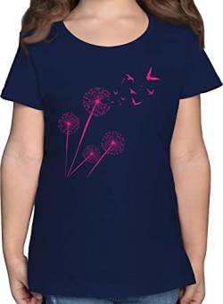 T-Shirt Mädchen - Trend Kinderkleidung und Co - Pusteblume mit Vögel - 140 (9/11 Jahre) - Dunkelblau - pusteblumen Tshirt Kinder Vogel t Shirt t_Shirt für von Shirtracer