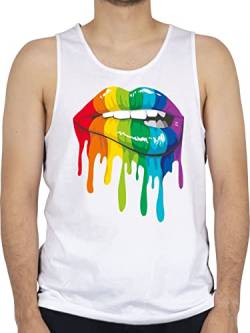 Tank Top Männer - Kleidung Pride Flag - Lippen LGBT & LGBTQ - M - Weiß - Regenbogen lippe achselshirts Herren Shirt lqbtq ärmelloses t-Shirt Tanktop CSD Tank-top Gay lgbtqia Shirts Rainbow von Shirtracer