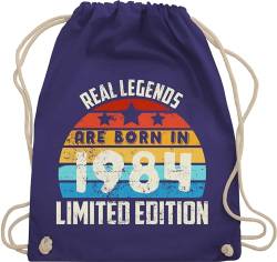 Turnbeutel Rucksack - 40. Geburtstag - Real Legends are born in 1984 Limited Edition Vintage Vierzigster - Unisize - Lila - cloth bag 40ster beutel kinder 40th birthday beuteltasche von Shirtracer