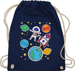 Turnbeutel Rucksack - Bunt gemischt Kinder - Weltall mit Astronaut - Unisize - Navy Blau - sportbeutel baumwolle baumwoll stoffbeutel kordel beutel stoff rakete turnsackerl planeten sportsack von Shirtracer