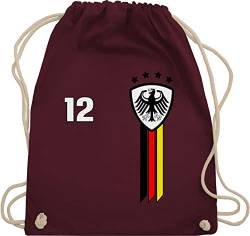 Turnbeutel Rucksack - Fußball EM WM - Taschen - 12. Mann Deutschland Emblem - Unisize - Bordeauxrot - fussball 2022 deutsche beutel fu ball flagge tasche em- fanartikel fan sporttasche von Shirtracer