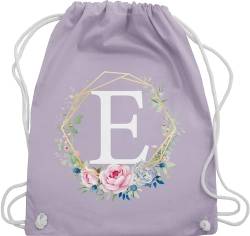 Turnbeutel Rucksack - Geschenk Initialen - Tasche - Blumenkranz mit Buchstabe E - Unisize - Pastell Lila - gym bag kordel baumwoll turnen stoffbeutel kordelzug baumwolle stoff beutel turn buchstaben von Shirtracer