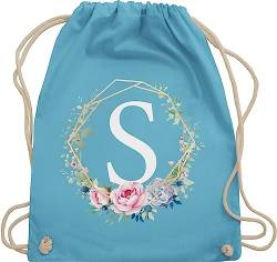 Turnbeutel Rucksack - Geschenk Initialen - Tasche - Blumenkranz mit Buchstabe S - Unisize - Hellblau - anfangsbuchstaben anfangsbuchstabe beutel name buchstaben taschen stofftasche backpack von Shirtracer