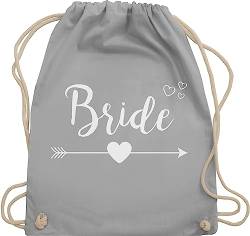 Turnbeutel Rucksack - JGA Junggesellenabschied Frauen - Bride Herzpfeil - Unisize - Hellgrau - poltern turn beutel tasche jungesellinenabschied rucksackbeutel outfit hen party stoffbeutel mädels von Shirtracer