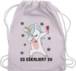 Turnbeutel Rucksack - Party & Alkohol Damen - Es eskaliert eh Einhorn mit Weinglas - Unisize - Pastell Rosa - sportbeutel groß kinderbeutel baumwolle tasche geschenkebeutel cloth bag ruckack von Shirtracer