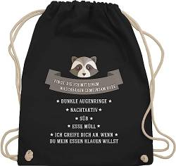 Turnbeutel Rucksack - Sprüche Statement - Waschbär Gemeinsamkeiten - Unisize - Schwarz - tiere spruch raccoon beutel tier spruche waschbaer kinderturnbeutel für nerds sprüchen waschbären von Shirtracer