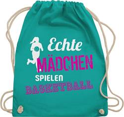 Turnbeutel Rucksack - Trikot Ersatz Training - Echte Mädchen spielen Basketball - Unisize - Türkis - beutel kordelzug sportrucksack mit schnur gym bag rucksäcke taschen turn tasche von Shirtracer