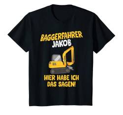 Kinder Baggerfahrer Jakob, Baustelle T-Shirt mit Name, Kinder T-Shirt von Shirts of Heaven - Bauarbeiter, Bagger & Baustelle