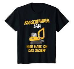 Kinder Baggerfahrer Jan, Baustelle T-Shirt mit Name, Kinder T-Shirt von Shirts of Heaven - Bauarbeiter, Bagger & Baustelle