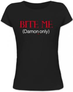 Shirtstreet24, BITE ME (Damon Only), Vampir Vampire Lady/Girlie Funshirt Fun T-Shirt, Größe: L,schwarz von Shirtstreet24