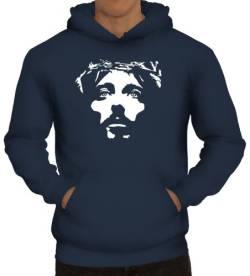Shirtstreet24, Jesus Face, christlicher Jesus Herren Kapuzen Sweatshirt - Pullover Hoodie, Größe: 3XL,Navy von Shirtstreet24