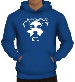 Shirtstreet24, Jesus Face, christlicher Jesus Herren Kapuzen Sweatshirt - Pullover Hoodie, Größe: 3XL,Royal Blau von Shirtstreet24