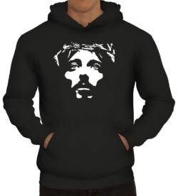 Shirtstreet24, Jesus Face, christlicher Jesus Herren Kapuzen Sweatshirt - Pullover Hoodie, Größe: L,Schwarz von Shirtstreet24