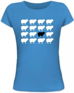 Shirtstreet24, SCHWARZES Schaf, Lady/Girlie Funshirt Fun T-Shirt, Größe: M,Blue Lagoon von Shirtstreet24