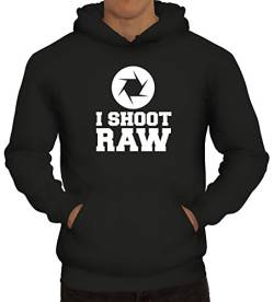 Shirtstreet24 I Shoot RAW, Kamera Camera Herren Kapuzen Sweatshirt - Pullover Hoodie, Größe: 3XL,Schwarz von Shirtstreet24