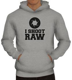 Shirtstreet24 I Shoot RAW, Kamera Camera Herren Kapuzen Sweatshirt - Pullover Hoodie, Größe: S,Graumeliert von Shirtstreet24