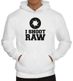 Shirtstreet24 I Shoot RAW, Kamera Camera Herren Kapuzen Sweatshirt - Pullover Hoodie, Größe: XXL,Weiß von Shirtstreet24