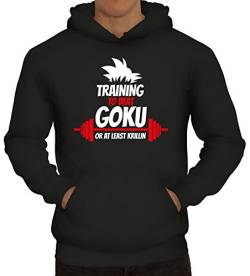 Shirtstreet24 Training to Beat Goku Or at Least Krillin, Herren Kapuzen Sweatshirt - Pullover Hoodie, Größe: L,Schwarz von Shirtstreet24