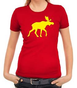 Tier Damen T-Shirt Elch, Größe: S,rot von Shirtstreet24