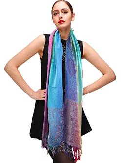 Shmily Girl Damen Pashmina Schal Stola für Frauen Schultertuch Eleganter Schal mit floralem Muster in vielen Farben (Buntes Blau) von Shmily Girl