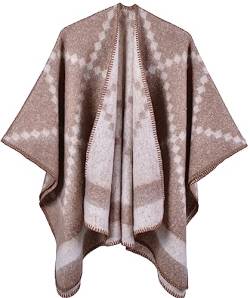 Shmily Girl Damen Poncho Winter Schal Decke Cape Elegant Warme Schultertuch Mantel Strickpullover(Sty1-Kakhi) von Shmily Girl