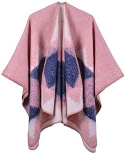 Shmily Girl Damen Poncho Winter Schal Decke Cape Elegant Warme Schultertuch Mantel Strickpullover(Sty2-Pink) von Shmily Girl