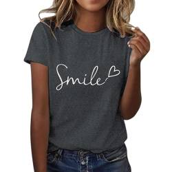 Shobdw Tshirt Damen T Shirt Damen Rundhalsausschnitt Casual Shirt T-Shirt Sommer Kurzarm Top Bluse Sport Oberteil Oberteile Shirts Elegant Für Tshirts Baumwolle Basic Blusen T-Shirts Dunkelgrau XL von Shobdw