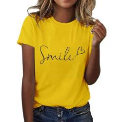 Shobdw Tshirt Damen T Shirt Damen Rundhalsausschnitt Casual Shirt T-Shirt Sommer Kurzarm Top Bluse Sport Oberteil Oberteile Shirts Elegant Für Tshirts Baumwolle Basic Blusen T-Shirts Gelb M von Shobdw