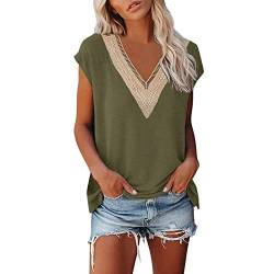 T Shirt Damen V Ausschnitt Damen Shirt Tshirt T T-Shirt Sommer Kurzarm Top Bluse Sport Oberteil Oberteile Shirts Elegant Oversize Für Tshirts Mit Locker Baumwolle Basic Blusen T-Shirts Armeegrün XXL von Shobdw