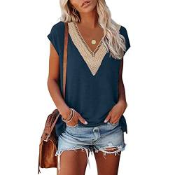 T Shirt Damen V Ausschnitt Damen Shirt Tshirt T T-Shirt Sommer Kurzarm Top Bluse Sport Oberteil Oberteile Shirts Elegant Oversize Für Tshirts Mit Locker Baumwolle Basic Blusen T-Shirts Blau M von Shobdw