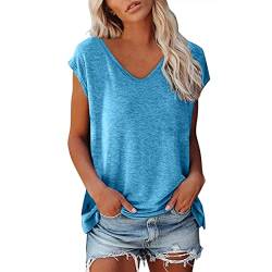 T Shirt Damen V Ausschnitt Damen Shirt Tshirt T T-Shirt Sommer Kurzarm Top Bluse Sport Oberteil Oberteile Shirts Elegant Oversize Für Tshirts Mit Locker Baumwolle Basic Blusen T-Shirts Blau S von Shobdw