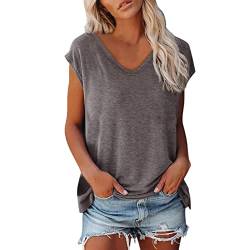 T Shirt Damen V Ausschnitt Damen Shirt Tshirt T T-Shirt Sommer Kurzarm Top Bluse Sport Oberteil Oberteile Shirts Elegant Oversize Für Tshirts Mit Locker Baumwolle Basic Blusen T-Shirts Braun XXL von Shobdw