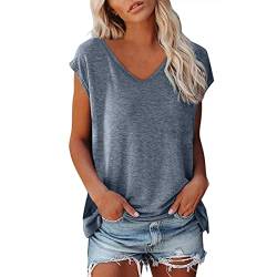 T Shirt Damen V Ausschnitt Damen Shirt Tshirt T T-Shirt Sommer Kurzarm Top Bluse Sport Oberteil Oberteile Shirts Elegant Oversize Für Tshirts Mit Locker Baumwolle Basic Blusen T-Shirts Grau XL von Shobdw