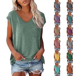 T Shirt Damen V Ausschnitt Damen Shirt Tshirt T T-Shirt Sommer Kurzarm Top Bluse Sport Oberteil Oberteile Shirts Elegant Oversize Für Tshirts Mit Locker Baumwolle Basic Blusen T-Shirts Grün M von Shobdw