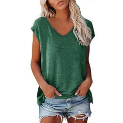 T Shirt Damen V Ausschnitt Damen Shirt Tshirt T T-Shirt Sommer Kurzarm Top Bluse Sport Oberteil Oberteile Shirts Elegant Oversize Für Tshirts Mit Locker Baumwolle Basic Blusen T-Shirts Grün M von Shobdw