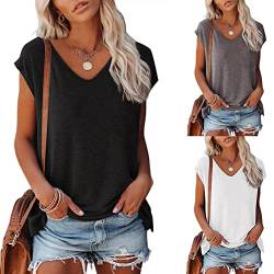 T Shirt Damen V Ausschnitt Damen Shirt Tshirt T T-Shirt Sommer Kurzarm Top Bluse Sport Oberteil Oberteile Shirts Elegant Oversize Für Tshirts Mit Locker Baumwolle Basic Blusen T-Shirts Schwarz L von Shobdw