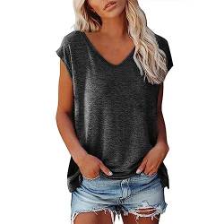 T Shirt Damen V Ausschnitt Damen Shirt Tshirt T T-Shirt Sommer Kurzarm Top Bluse Sport Oberteil Oberteile Shirts Elegant Oversize Für Tshirts Mit Locker Baumwolle Basic Blusen T-Shirts Schwarz S von Shobdw