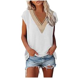 T Shirt Damen V Ausschnitt Damen Shirt Tshirt T T-Shirt Sommer Kurzarm Top Bluse Sport Oberteil Oberteile Shirts Elegant Oversize Für Tshirts Mit Locker Baumwolle Basic Blusen T-Shirts Weiß L von Shobdw