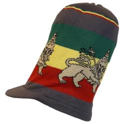 Shoe String King SSK Rasta Knit Tam Hat Dreadlock Cap Mehrere Designs und Größen, Mittellanger Löwe von Juda, grau mit Krempe, 4XL von Shoe String King