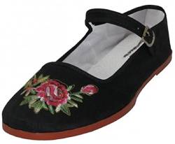 Shoes 18 Damen Baumwolle China Doll Mary Jane Schuhe Ballerina Ballerinas Schuhe, 114 Black Emb, 37.5 EU von Shoes8teen