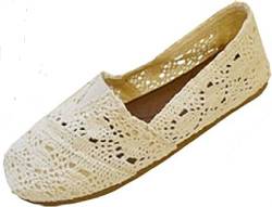 Shoes8teen Leinwand Häkeln Beleg auf Schuhen Wohnungen Für Damen 11 M US Creme 3008 von Shoes8teen