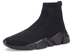 Shoful Herren-Sneaker zum Hineinschlüpfen, leicht, atmungsaktiv, gestrickt, für Fitnessstudio, Laufen, Sneaker, modische Wanderschuhe, High Top All Schwarz, 42 2/3 EU von Shoful