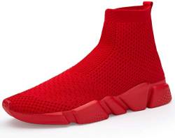 Shoful Herren Turnschuhe High Top Sneakers Knit Atmungsaktiv Leichte Wanderschuhe, High Top All Red, 46 EU von Shoful