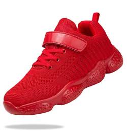 Shoful Sneaker Mädchen Hallenschuhe Kinder Turnschuhe Laufschuhe Jungen Sportschuhe Atmungsaktiv Schule Schuhe Fitnessschuhe Klettverschluss Kinderschuhe für Unisex-Kinder Ganz Rot 27 EU von Shoful