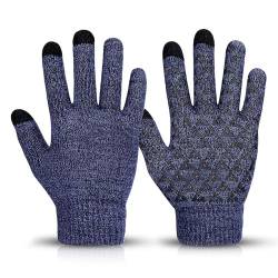 Sholov Handschuhe Damen, Warme Winterhandschuhe Touchscreen Handschuhe Superweiche Strickhandschuhe rutschfeste SportHandschuhe, Fahrrad Radfahren Motorrad Handschuhe für Damen Herren (Blau) von Sholov